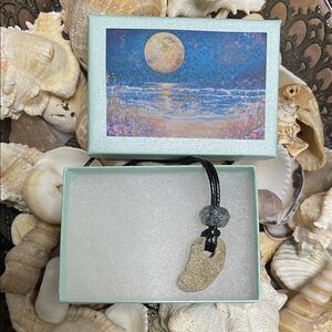 Beach Stone Pendant Necklace with Czech Blue Glass Bead